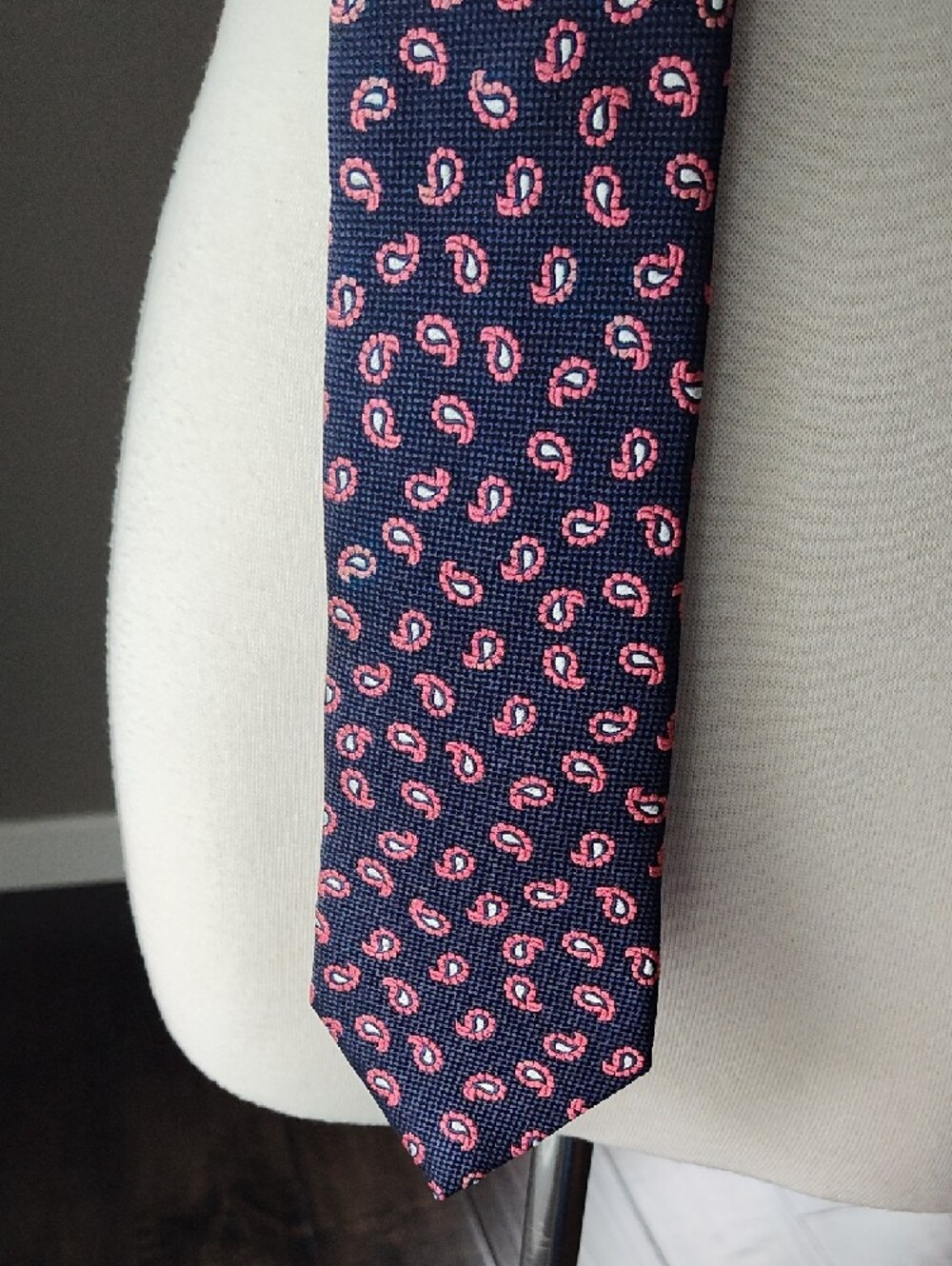 Eton 100% Silk Navy Tie with Pink Paisley Motif